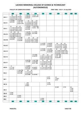 Time Table BCA 2019
